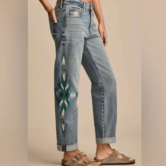 Lucky Brand Embroidered JEANS Gold Rush Mid Rise Boy 12/31R NWOT - Picture 2 of 15